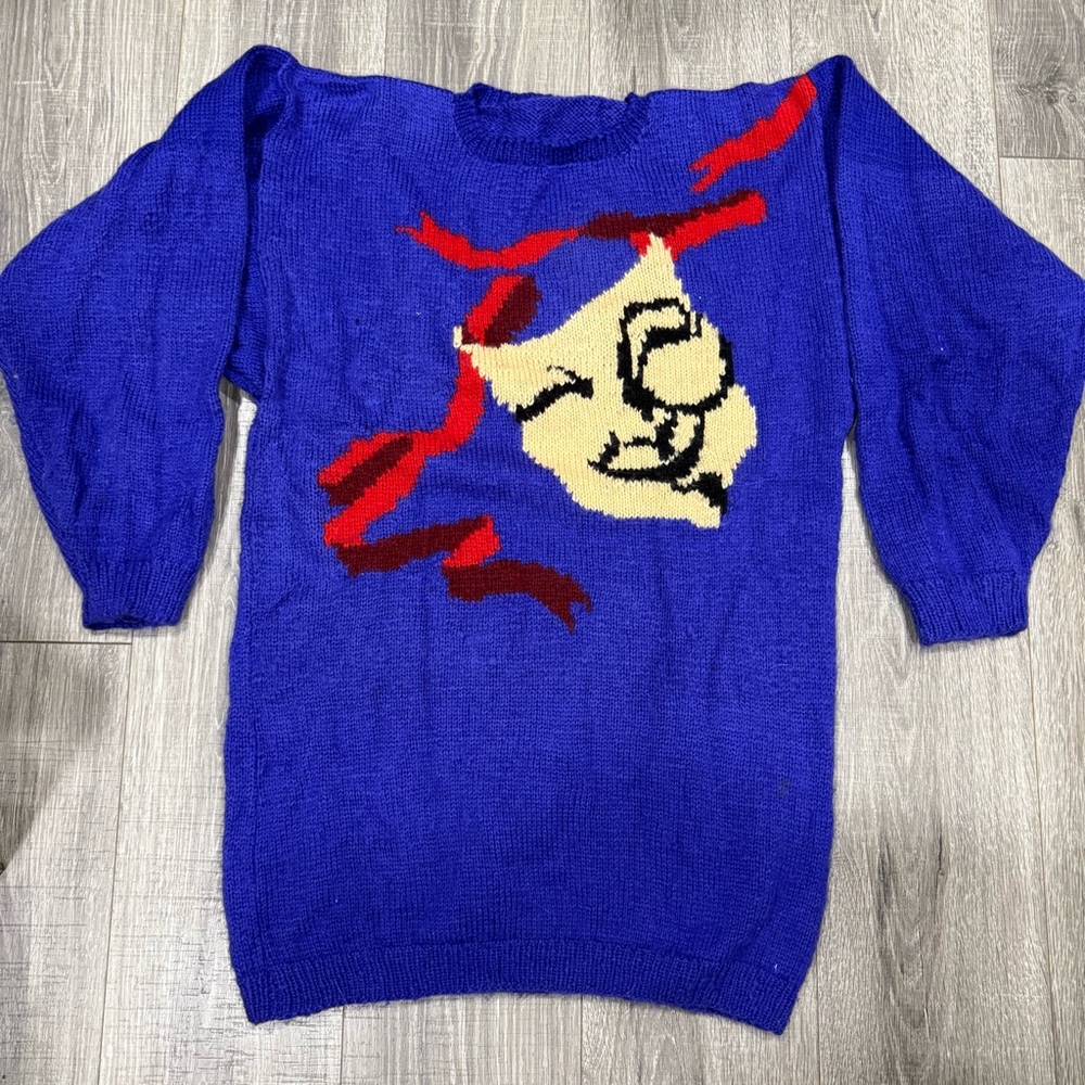 1980-90s sweater dress masks front and back (happy and sad) Women's Sweater